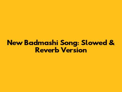 New Badmashi Song: Slowed & Reverb Version