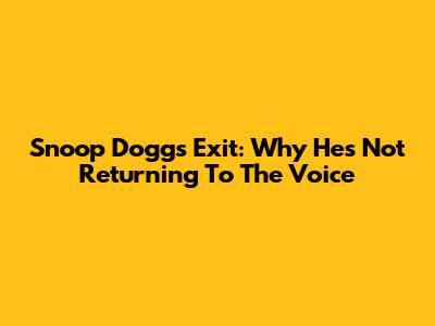 Snoop Dogg's Exit: Why He's Not Returning To The Voice