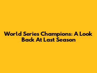 World Series Champions: A Look Back At Last Season